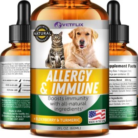 Velflix Allergy Immune Anti Itch Hot Spots - Made In Usa Natural Pet Supplement For Cat Dog Allergy Relief With Turmeric Milk Thistle -Seasonal Allergies Digestive Treatment For Dogs Cats