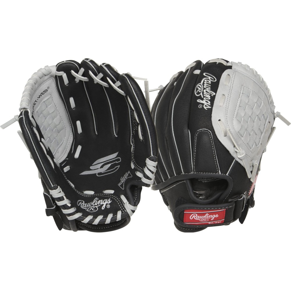 Rawlings Sure Catch Series Youth Baseball Glove, Basket Web, 10.5 Inch, Left Hand Throw , Black/Gray