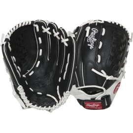 Rawlings Shut Out Series Youth Softball Glove, 125 Inch, Basket Web, Right Hand Throw, Blackwhite