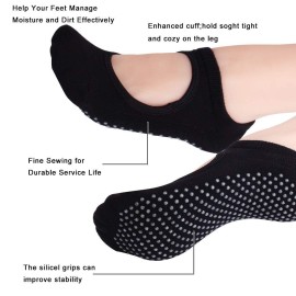 Hicdaw 4 Pairs Yoga Socks for Women Pilates Socks Non Slip Grip Socks for Pilates Ballet or Yoga Barefoot Workout Barre Socks