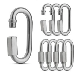 Aselected 8 Pack Threaded Quick Link, Stainless Steel Oval Locking Carabiner Clip, Tow Chain Quick Links, 1/4 Inch Diameter Rope Connector For Trailer, Swing, Hammocks, Cable, Camping-620Lbs Capacity