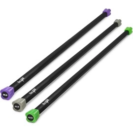Yes4All Total Body Workout Weighted Pilates Bar, Body Bar For Exercise, Therapy, Aerobics, And Yoga, Strength Training, Set Of 10 + 15 + 20Lbs