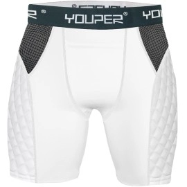 Youper Youth Elite Compression Padded Sliding Shorts W/Cup Pocket For Baseball, Football (White, Medium)