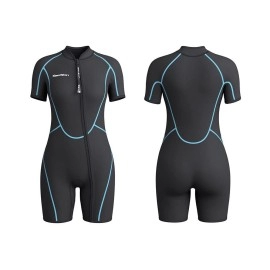 Womens 3Mm Shorty Wetsuit, Premium Neoprene Front Zip Short Sleeve Diving Wetsuit Snorkeling Surfing (Women Black, Xl)
