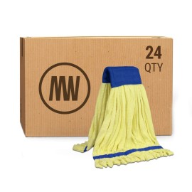 Bulk Large Microfiber Tube Mop Head (18 Oz) Wholesale Commercial Industrial Wet Mops Machine Washable Yellow Cleaning Supplies Products Case Quantity (24 Count)