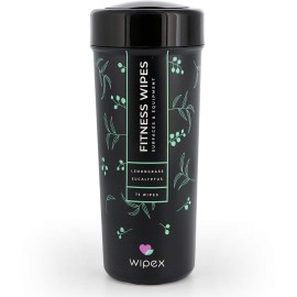 Wipex Fitness Equipment Wipes Use As Gym Wipes For Equipment, Yoga Mat Cleaner, Peloton Bike Cleaner, Exercise Machine Wipes Lemongrass, Eucalyptus, 75 Natural Wipes Per Canister