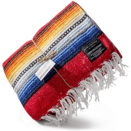 Benevolence La Mexican Blanket, Authentic Handwoven Falsa Blanket & Outdoor Blanket, Made By Traditional Mexican Artisans, Perfect Camping Blanket, Beach Blanket, Picnic Blanket, & Car Blanket (Rojo)