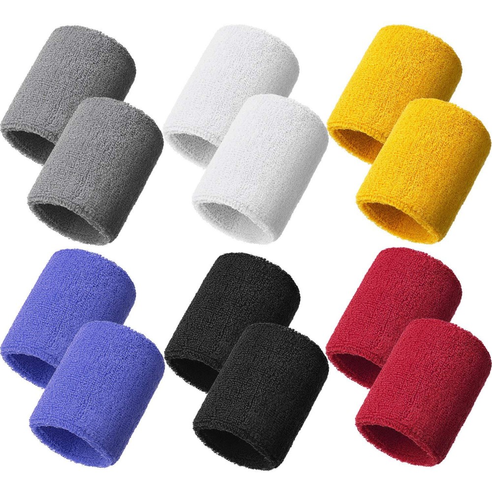 12 Pieces Sweatbands Sports Wristband Sweat Band For Men And Women, Good For Tennis, Basketball, Running, Gym, Working Out