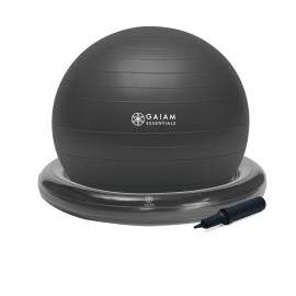 Gaiam Essentials Balance Ball & Base Kit, 65cm Yoga Ball Chair, Exercise Ball with Inflatable Ring Base for Home or Office Desk, Includes Air Pump - Grey