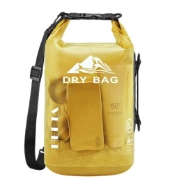 Heeta Waterproof Dry Bag For Women Men, Roll Top Lightweight Dry Storage Bag Backpack With Phone Case For Travel, Swimming, Boating, Kayaking, Camping And Beach, Transparent Yellow 10L