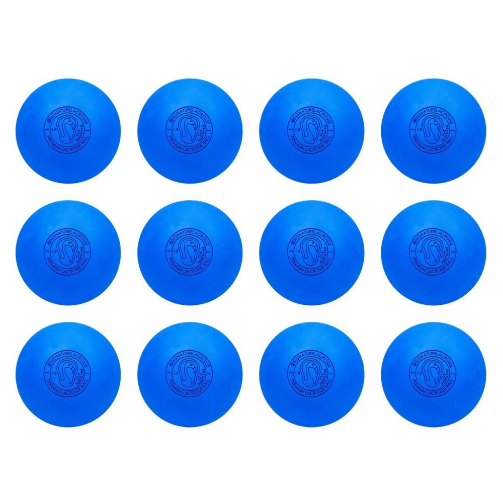 Signature Lacrosse Ball Set - Packs Of 2, 4, 8, 12, And 120 - No Chemical Smell Massage Balls, Myofascial Release Tools, Back Roller, Muscle Knot Remover, Firm Rubber (Blue, 12 Balls)