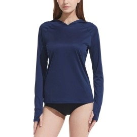 Tsla Womens Upf 50+ Long Sleeve Rash Guard Swim Shirts, Uv Protection Sun Shirts, Regular-Fit Quick Dry Water Shirts, Pullover Hoodie Navy, Small