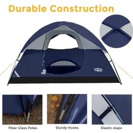 Pacific Pass Camping Tent 4 Person Family Dome Tent with Removable Rain Fly, Easy Set Up for Camp Backpacking Hiking Outdoor,Navy Blue