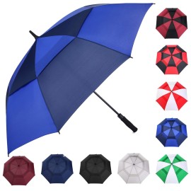 Mrtlloa Automatic Open Golf Umbrella Extra-Large Oversized Double Canopy Vented Windproof Waterproof Stick Rain Golf Umbrellas For Men And Women (Royalnavy Blue 62 Inch)