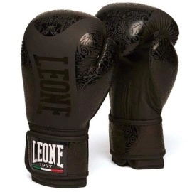 Leone 1947 Boxing Gloves Maori Leather Mma Ufc Muay Thai Kick Boxing K1 Karate Training Sparring Punching Gloves (Black, 10 Oz)