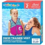 Swimschool Swim Trainer Vest - Medium/Large Max 50 Pounds - Kids Swim Vest With Padded Shoulders -Comfortable Flex-Form-Fit Design With Adjustable Safety Strap - Pink/Aqua