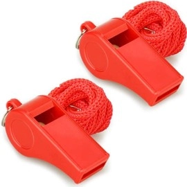 Fya Whistle, Red Emergency Whistle With Lanyard, 2Pcs Super Loud Plastic Whistles Perfect For Self-Defense, Lifeguard And Emergencies