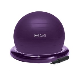 Gaiam Essentials Balance Ball & Base Kit, 65Cm Yoga Ball Chair, Exercise Ball With Inflatable Ring Base For Home Or Office Desk, Includes Air Pump - Purple
