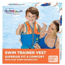 New Swimschool Swim Trainer Vest - Small/Medium Max 33 Pounds - Kids Swim Vest With Padded Shoulders - Comfortable Flex-Form-Fit Design With Adjustable Safety Strap - Blue/Orange