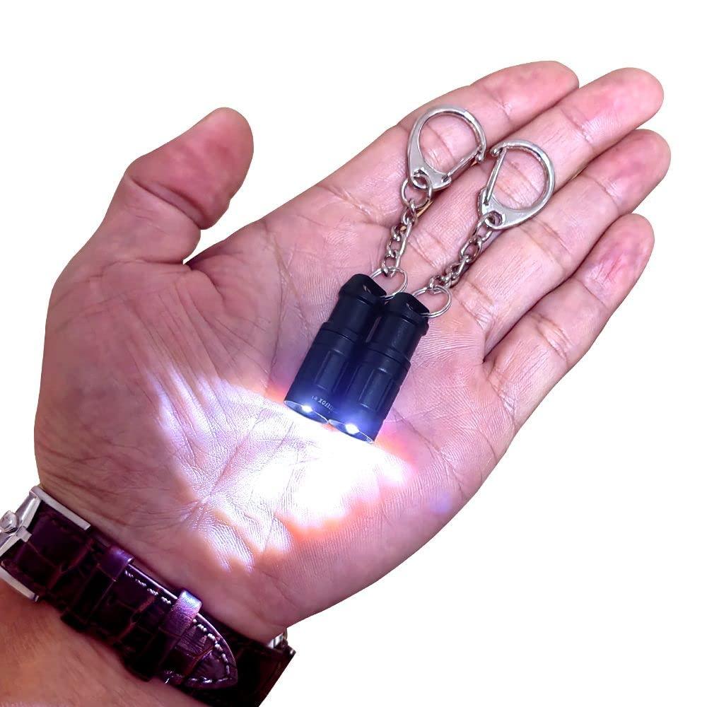 Super Mini Small Tiny Keychain Flashlight, Smallest Bright Key Ring Light Torch For Edc Emergency Dog Walking Sleeping Reading Gift For Student Kids Or Parents (E1-Alu Alloy Black2 Pack)
