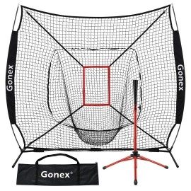 Gonex 7' X 7' Baseball Softball Practice Net Set With Batting Tee For Hitting And Pitching Batting, Practice Training Aid, With Strike Zone, Large Mouth, Bow Frame, Carrying Bag