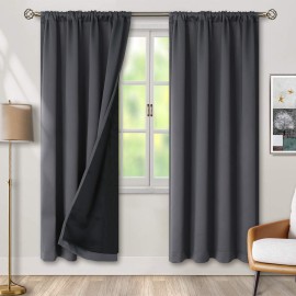 Bgment Thermal Insulated 100 Blackout Curtains For Bedroom With Black Liner, Double Layer Full Room Darkening Noise Reducing Rod Pocket Curtain (52W X 84L, Dark Grey)