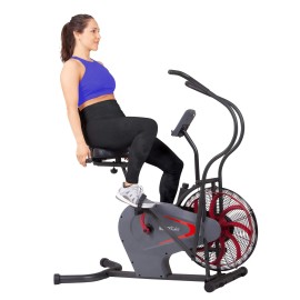 Body Rider BRF980, Upright Air Resistance Fan Bike with Curve-Crank Technology and Back Support, Color: Black, Gray, Red