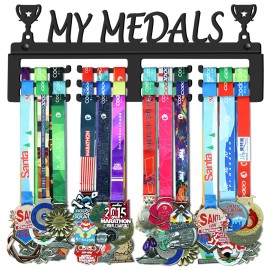GENOVESE My Medals Holder Display Hanger Rack Frame,Black Sturdy Steel Metal,Wall Mounted Over 50 Medals Easy to Install
