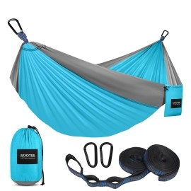 Kootek Camping Hammock Single Portable Hammocks Camping Accessories For Outdoor, Indoor, Backpacking, Travel, Beach, Backyard, Patio, Hiking, Sky Blue & Grey
