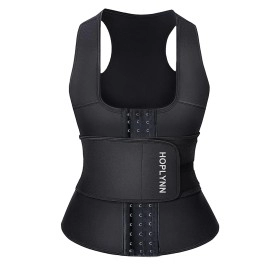 Hoplynn Neoprene Sauna Sweat Waist Trainer Corset Trimmer Vest For Women Tummy Control, Waist Cincher Body Shaper Black X-Large
