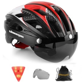 Shinmax Bike Helmet, Cpsc/Cpc Certificated Bicycle Helmet With Detachable Magnetic Goggles&Led Back Light&Portable Backpack Cycling Helmet Adjustable Mountain Bike Helmet For Adult Men Women Sm-T69