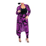 Max2Co Women 2 Piece Outfits Floral Long Sleeves Open Front Cardigan Cover Up With Leggings High Waist Long Pants Set Purple 3Xl