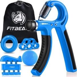 Hand Grip Strengthener Workout Kit (5 Pack) Fitbeast Forearm Grip Adjustable Resistance Hand Gripper, Finger Exerciser, Finger Stretcher, Grip Ring Stress Relief Grip Ball For Athletes (Light Blue)