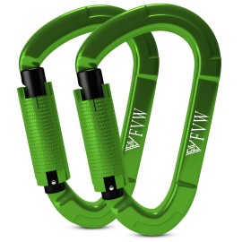 Fvw Auto Locking Rock Climbing Carabiner Clips,Professional 25Kn (5620 Lbs) Heavy Duty Caribeaners For Rappelling Swing Rescue & Gym Etc, Large Carabiners, D-Shaped (Green),2Pack