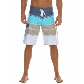 Nonwe Mens Swimming Shorts Quick Dry Striped Sportwear Board Shorts Drawsting Blue 28