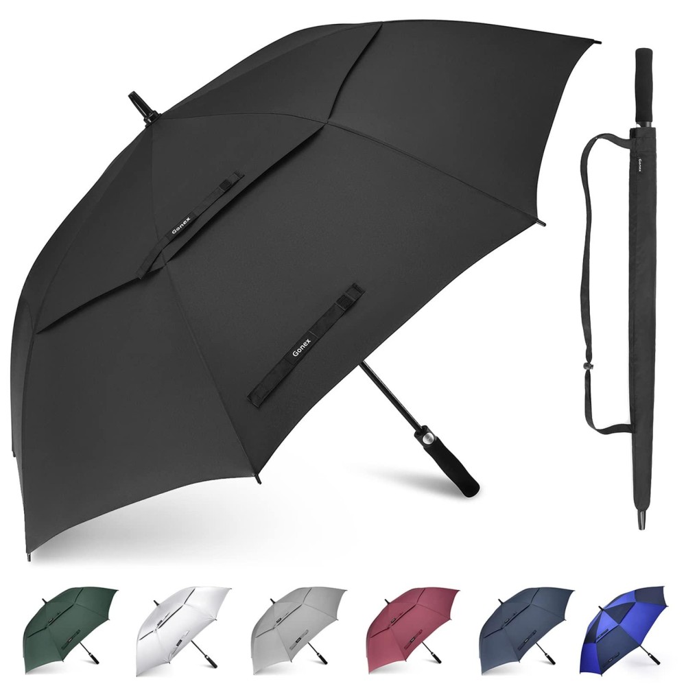 Gonex 68 Inch Extra Large Golf Umbrella, Automatic Open Travel Rain Umbrella With Windproof Water Resistant Double Canopy, Oversize Vented Umbrellas For 2-3 Men And Uv Protection, Black