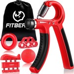 Hand Grip Strengthener Workout Kit (5 Pack) Fitbeast Forearm Grip Adjustable Resistance Hand Gripper, Finger Exerciser, Finger Stretcher, Grip Ring & Stress Relief Grip Ball For Athletes (Red)