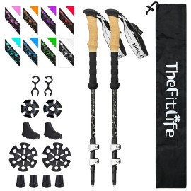 Thefitlife Carbon Fiber Trekking Poles - Collapsible And Telescopic Walking Sticks With Natural Cork Handle And Extended Eva Grips, Ultralight Nordic Hiking Poles For Backpacking Camping (White)