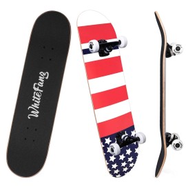 WhiteFang Skateboards for Beginners, Complete Skateboard 31 x 7.88, 7 Layer Canadian Maple Double Kick Concave Standard and Tricks Skateboards for Kids and Beginners (Great-us)