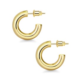 Wowshow Chunky Gold Hoop Earrings, Small Gold Hoop Earrings For Women 14K Real Gold Plated 20Mm Thick Open Hoops Lightweight