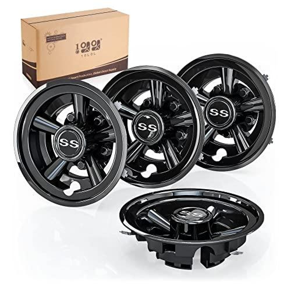 10L0L Golf Cart Wheel Covers Hub Caps For Ezgo, Club Car, Yamaha - 8 Inch Snap-On Installation, Black, Set Of 4