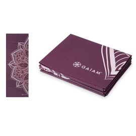 Gaiam Yoga Mat Folding Travel Fitness & Exercise Mat | Foldable Yoga Mat for All Types of Yoga, Pilates & Floor Workouts, Cranberry Point, 2mm