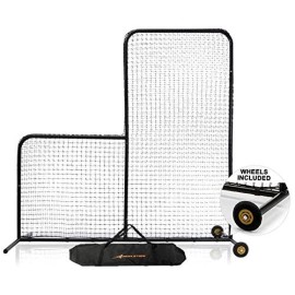 L Screen Baseball Pitching Net For Batting Cage Pitching Screen With Wheels-7 Feet By 7 Feet, 35 Inch By 35 Inch Cutout, Body Protector For Back Drive Lines Beisbol