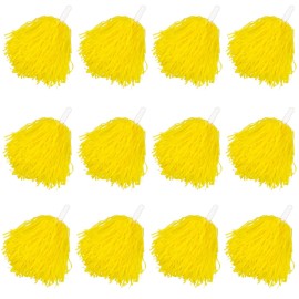 Faxco 12Pack Plastic Pom Poms Cheerleading Pom Poms Sports Dance Cheer Plastic Pom Pom for Rooters,Cheering Squard,Cheering Team (Yellow)