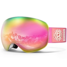 Zionor X4 Pro Ski Goggles - Magnetic Snowboard Goggles - Interchangeable Lens Snow Goggles - Anti-Fog Uv Protection For Men Women (Vlt 5041 Pink Lens)