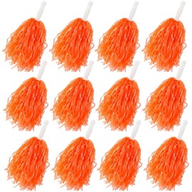 Faxco 12Pack Plastic Pom Poms Cheerleading Pom Poms Sports Dance Cheer Plastic Pom Pom For Rooters,Cheering Squard,Cheering Team (Orange)