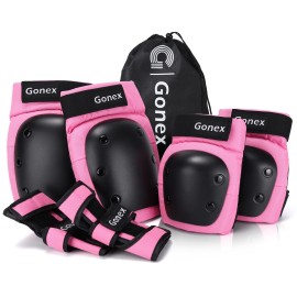 Gonex Knee Pads Elbow Pads With Wrist Guards, Kids Youth Adult Skateboard Skate Pads 3 In 1 Protective Gear Set For Skateboarding Skating Roller Skating Scooter Cycling Biking Bicycle, Pink L