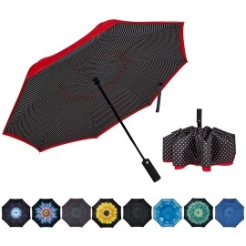 Noorny Inverted Umbrella Double Layer Automatic Folding Reserve Umbrella Windproof Uv Protection For Rain Car Travel Outdoor Men Women (10.Red Dot)