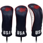 Usa Golf Head Covers For Driver & Fairway Woods (Set Of 3) - Premium Leather Headcovers, Designed To Fit All Woods And Drivers (Navy)