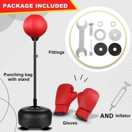 Hozzen Kids Punching Bag for Kids - Height Adjustable Boxing Set with Stand and Boxing Gloves, Thicker PVC and Stronger Spring, Christmas Birthday Gifts Toys for 4 5 6 7 8 and Up Years Old Boys Girls